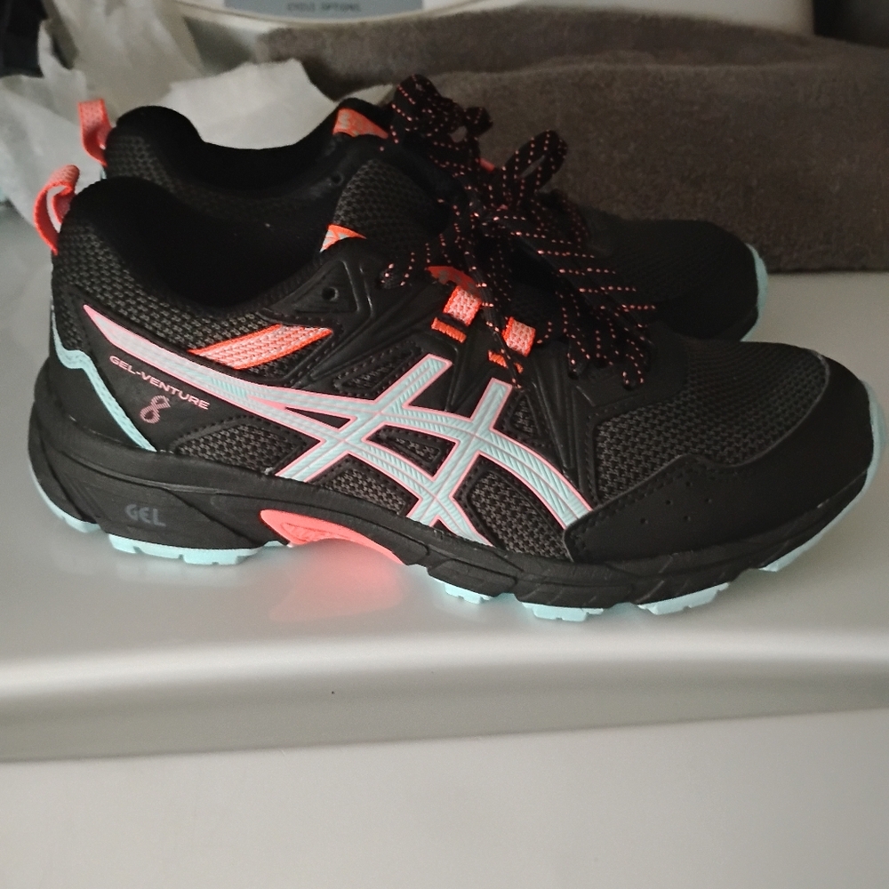 Asics Black and Coral Running Shoes